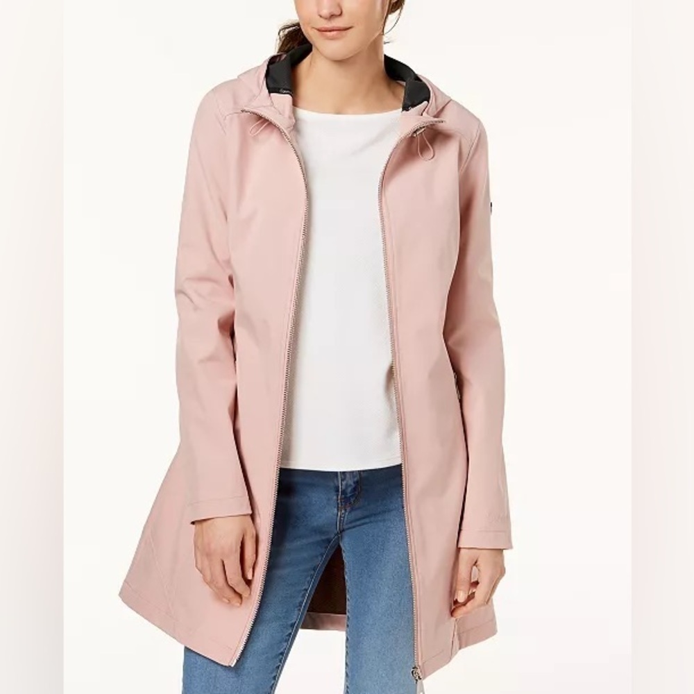 Calvin Klein Petite Hooded A-Line Softshell Raincoat